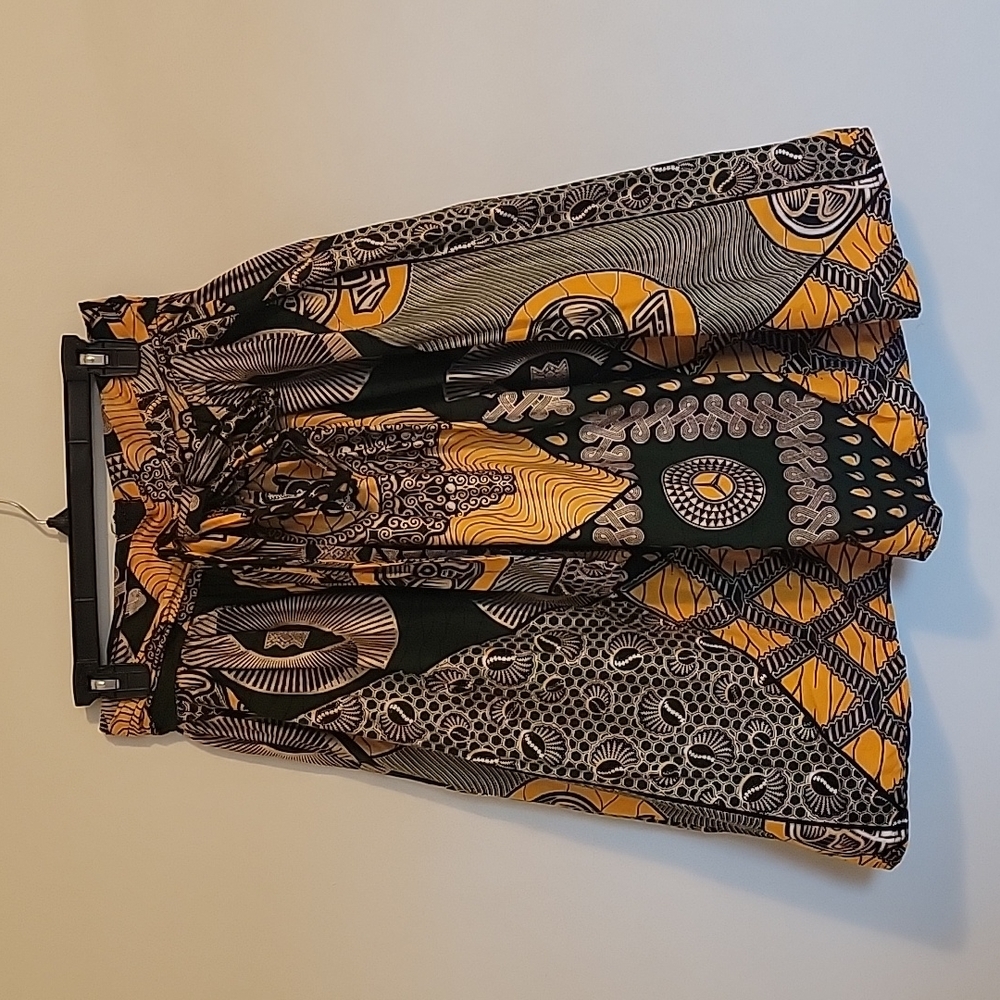GRASS-FIELDS Orange Green and Gold African Print Skirt Black Owned Size 6